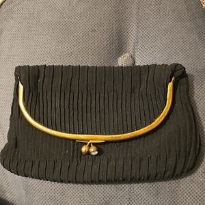 Vintage Classic Black Evening Clutch with Gold Accent